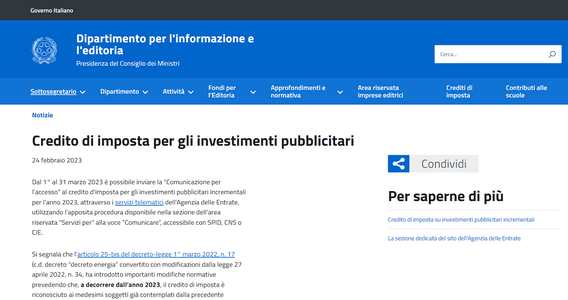 Bonus pubblicità 2023: domanda per il credito d'imposta entro la scadenza del 31 marzo, novità e istruzioni
