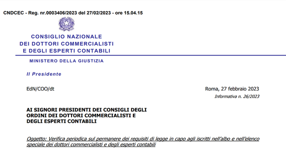 Commercialisti: scadenza il 31 marzo 2023 per la verifica dei requisiti di iscrizione all'albo