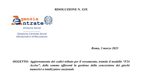 Modello F24 Accise: aggiornati i codici tributo per i versamenti relativi ai giochi numerici