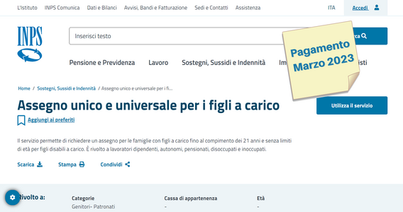 Pagamento assegno unico marzo 2023: dall'INPS gli accrediti con l'aumento