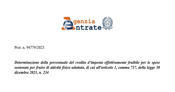 Bonus attività fisica adattata 2023: credito d'imposta al 97 per cento
