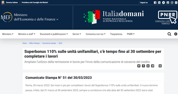 Superbonus villette, arrivato il comunicato del MEF: proroga al 30 settembre 2023