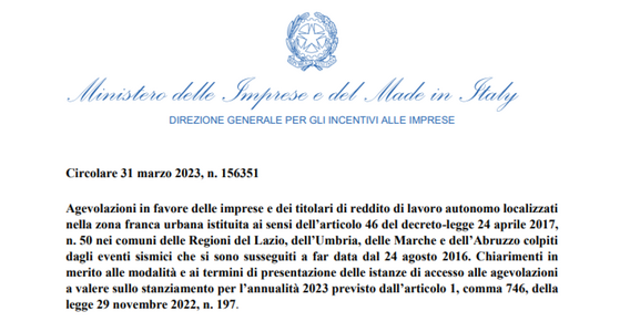 ZFU terremoto Centro Italia, per imprese domande dal 2 al 24 maggio