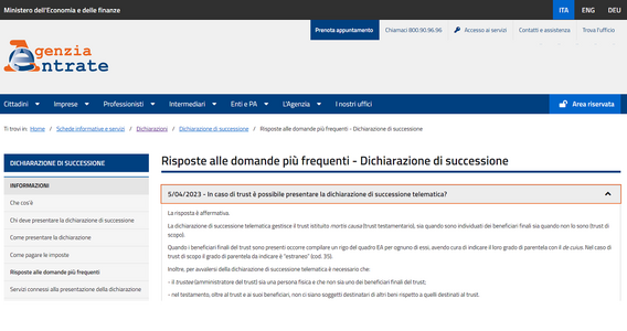 Dichiarazione di successione online anche per il trust: le istruzioni dell'Agenzia delle Entrate
