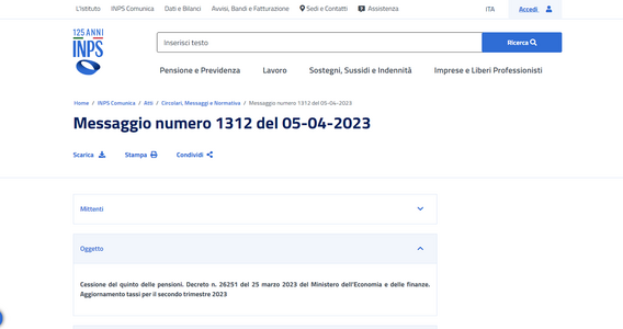 Cessione del quinto della pensione: i nuovi tassi in vigore dal 1° aprile 2023