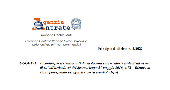 Anche gli assegni di ricerca aprono all'agevolazione per docenti e ricercatori in rientro in Italia