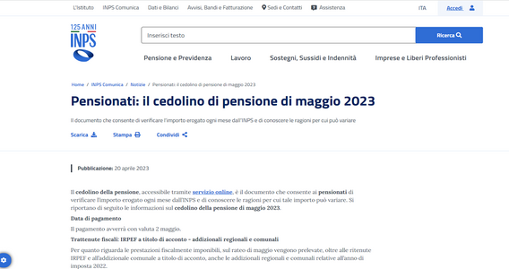 Cedolino pensione INPS maggio 2023: importo e trattenute