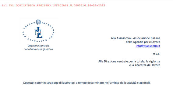 Somministrazione per attività stagionali: dall'INL chiarimenti sulla deroga al limite numerico