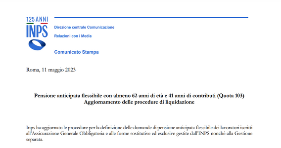 Quota 103: l'INPS aggiorna le procedure di domanda per il trattamento