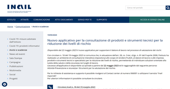 Salute e sicurezza: dall'INAIL il nuovo servizio di consultazione per la valutazione dei rischi