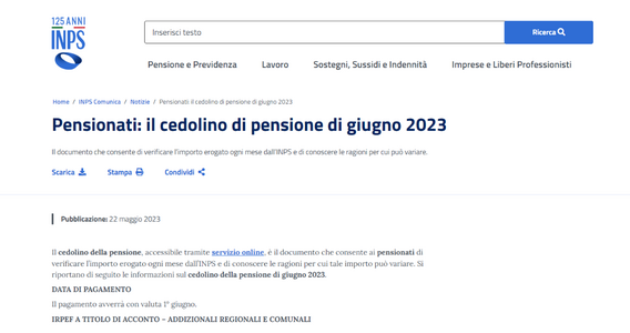 Cedolino pensione giugno 2023: sul sito INPS tutti i dettagli sull'importo a cui si ha diritto