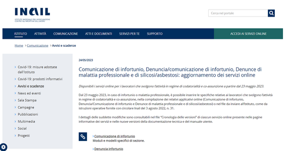 Comunicazione e denuncia infortunio INAIL: online anche per i lavoratori in codatorialità