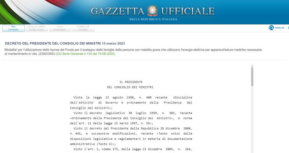 Contributo elettrico disagio fisico: in GU il decreto sul Fondo per le persone con malattia grave