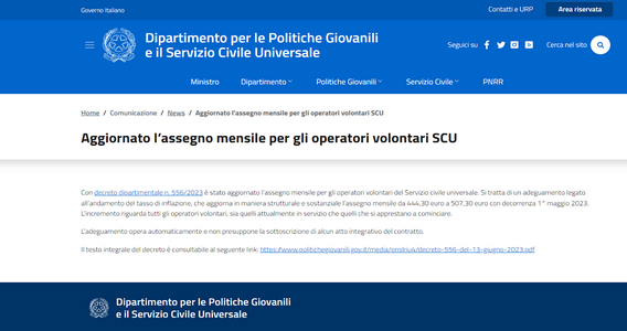 Servizio civile: assegno più ricco per gli operatori volontari
