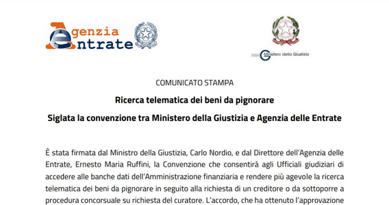 Beni da pignorare, la convenzione tra Ministero della Giustizia ed Entrate per la ricerca online