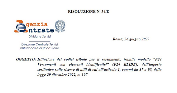 Imposta sostitutiva riserve di utili, pubblicato il decreto MEF e istituiti i codici tributo per il modello F24 ELIDE