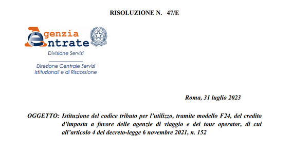 Credito d'imposta Digitour per agenzie di viaggio e tour operator: arriva il codice tributo