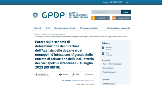 Lotteria degli scontrini istantanea, via libera del Garante della Privacy