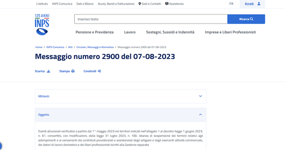 Sospensione contributi INPS: le istruzioni per la domanda di commercianti e autonomi alluvionati