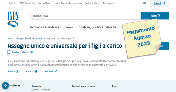 Pagamento assegno unico agosto 2023: accredito dal 18, le novità per chi prende il reddito di cittadinanza
