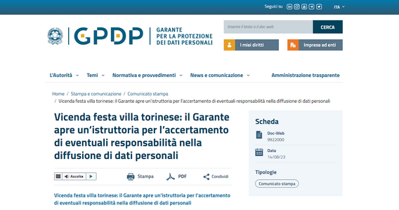 Attenzione alla diffusione di video con dati personali girati durante una festa: l'alert del Garante della privacy