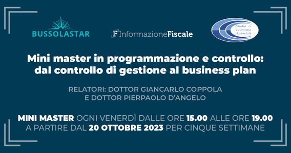 Mini master 2023 in programmazione e controllo: al via da fine ottobre