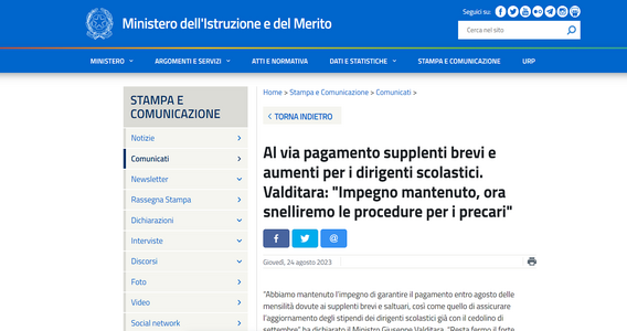 Stipendi scuola: al via il pagamento degli arretrati per i supplenti e l'aumento per i presidi