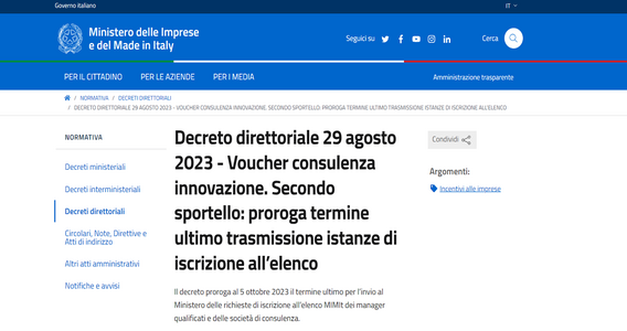 Voucher consulenza innovazione: prorogato il temine per l'iscrizione all'elenco del MIMIT