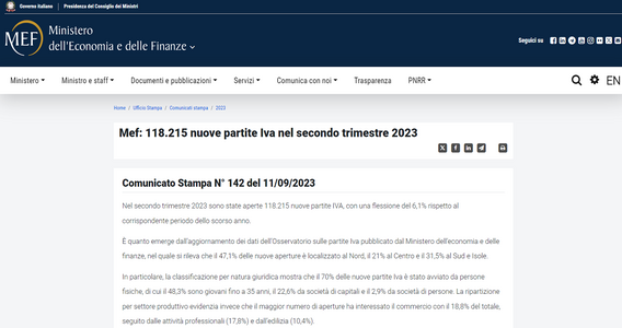 Ancora in calo le partite IVA nel 2023: i dati MEF per il secondo trimestre