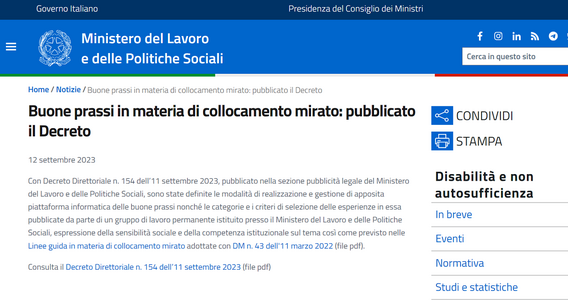 Collocamento mirato lavoratori disabili: al via la raccolta delle buone prassi