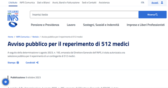 Assunzioni INPS: avviso per 512 medici fiscali, domanda entro la scadenza del 30 ottobre 2023