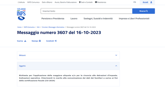 Pensioni: dal 16 ottobre 2023 via alle domande di rinuncia alle detrazioni e per l'IRPEF più alta