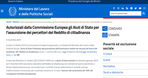Bonus assunzione percettori del reddito di cittadinanza: via libera agli sgravi dopo l'autorizzazione UE