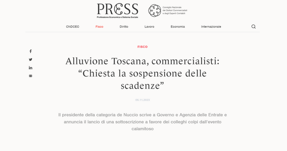 Sospensione scadenze fiscali: le misure dopo l'alluvione in Toscana