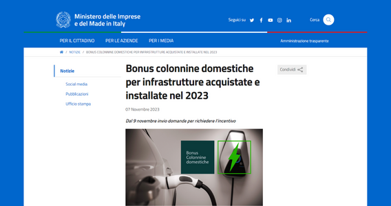 Bonus colonnine domestiche: domanda dal 9 novembre per le spese sostenute nel 2023