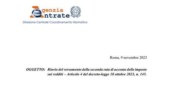 Rinvio del secondo acconto 2023: beneficiari e requisiti, le istruzioni dell'Agenzia delle Entrate