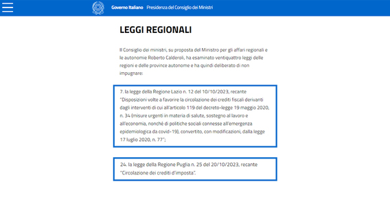 Cessione credito superbonus: via libera anche alle leggi regionali di Lazio e Puglia