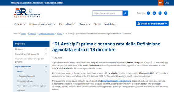 Rottamazione cartelle 2023: sulla scadenza del 18 dicembre nessun termine di tolleranza 