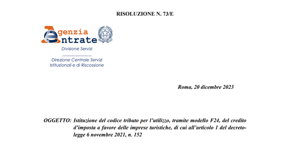 Superbonus turismo, arriva il codice tributo per la compensazione