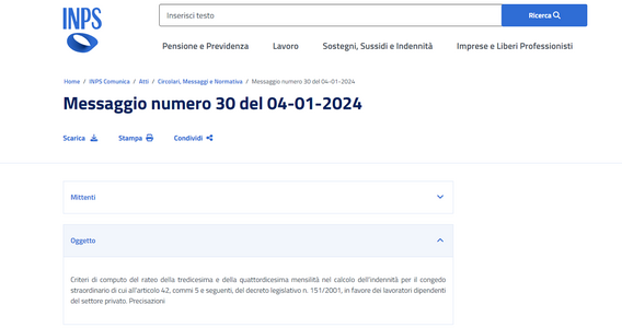 Congedo straordinario: l'indennità è pari all'ultima retribuzione ricevuta, compresa la tredicesima