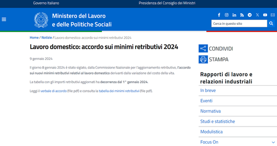 Tabella retribuzioni di colf e badanti 2024