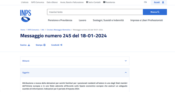 Detrazioni familiari a carico: per i pensionati all'estero dichiarazione entro il 12 febbraio 2024