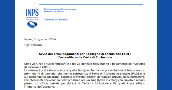Assegno di inclusione al via: SMS dall'INPS con le istruzioni da seguire