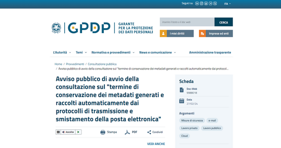 Email dei dipendenti: il Garante rinvia l'entrata in vigore delle nuove regole e avvia una consultazione pubblica