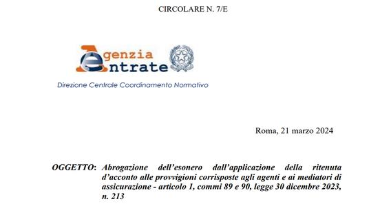 Ritenute d'acconto sulle provvigioni: stop all'esonero dal 1° aprile