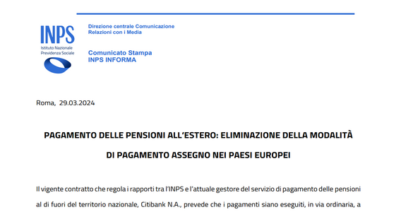 Pensioni all'estero: addio al pagamento tramite assegno