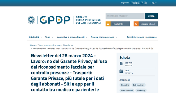 Privacy dipendenti: no al controllo delle presenze con il riconoscimento facciale