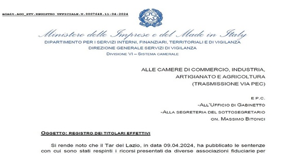 Titolare effettivo, comunicato MIMIT: scadenza di oggi confermata