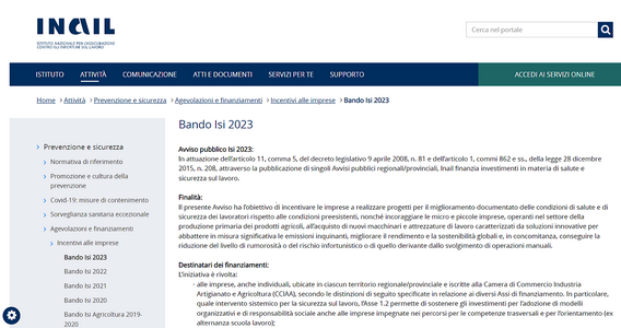 Bando ISI INAIL: al via le domande per i contributi a fondo perduto