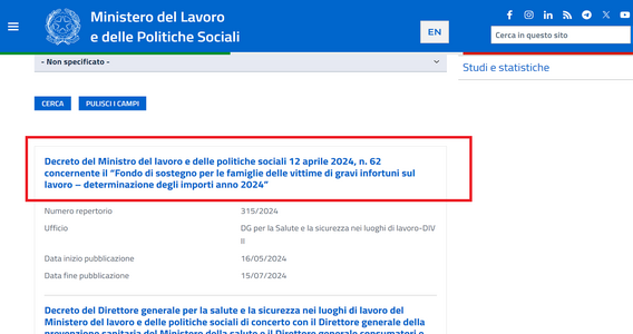Indennità vittime infortuni sul lavoro: gli importi erogati nel 2024